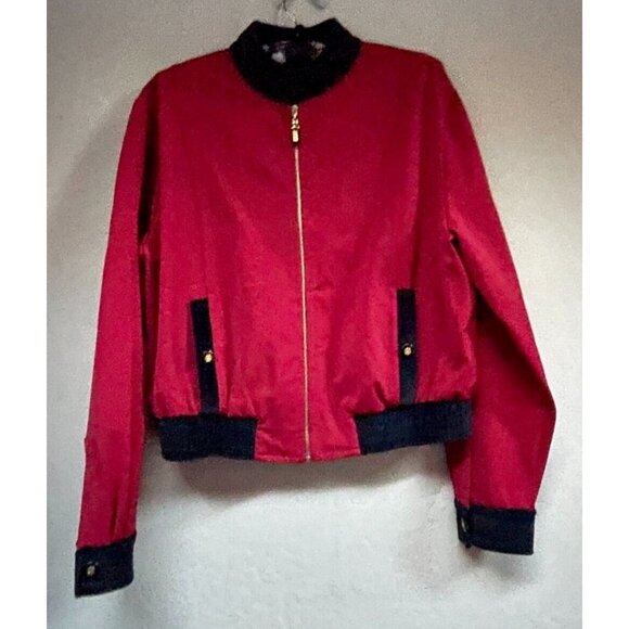 Vintage St. John Sport by Marie Gray Zip Up Crop Bomber Jacket Small Red Pockets